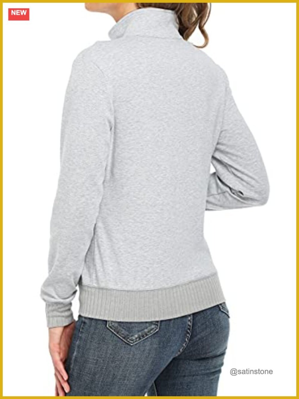 Zip Up Hoodless Sweatshirt Jacket with Pockets Regular Fit Cotton - Picture 4 of 6